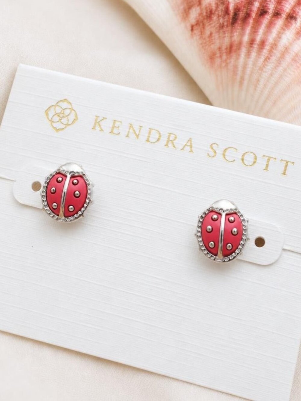 Kendra Scott Ladybug Silver Red Magnesite Stud Earrings